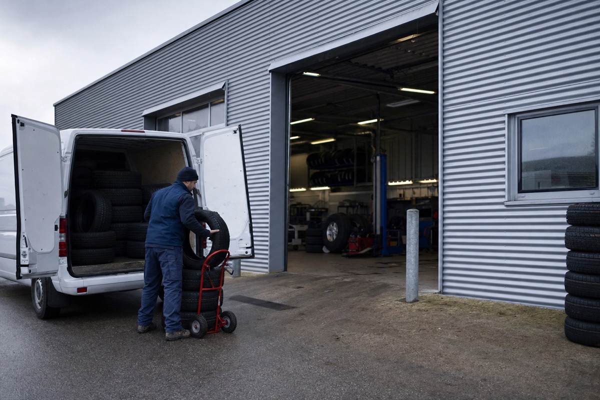 Le garage de Préverenges en zone industrielle, livraison de pneus